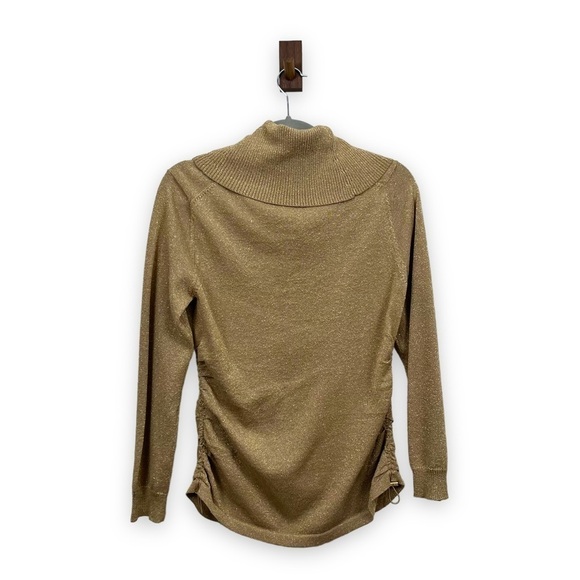 MICHAEL KORS Sweater Womens Medium Petite Gold Shiny Threading Cowl Neck - Picture 10 of 12